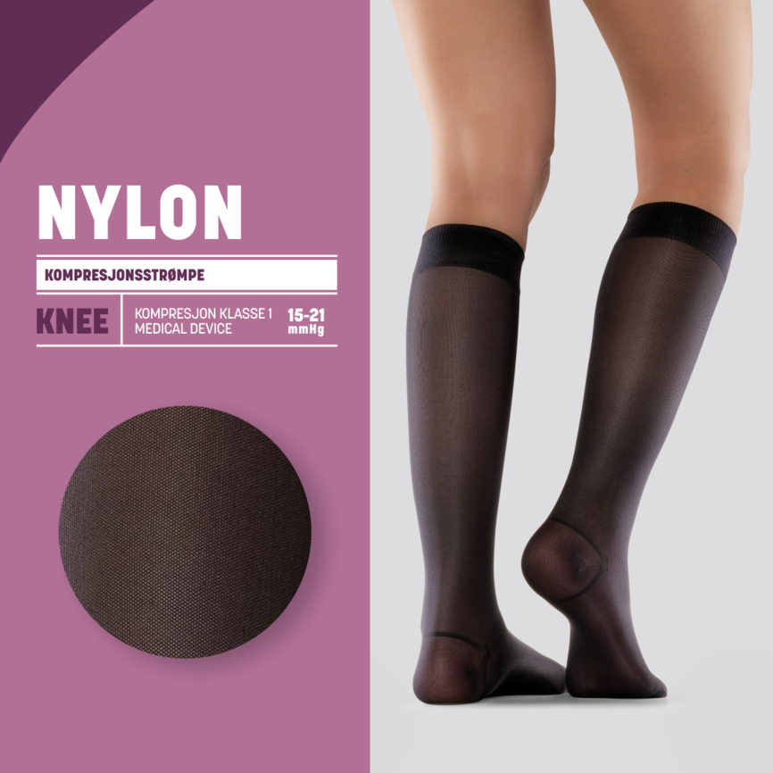 Mabs Nylon kompresjonsstrømpe kne sort L 1 par