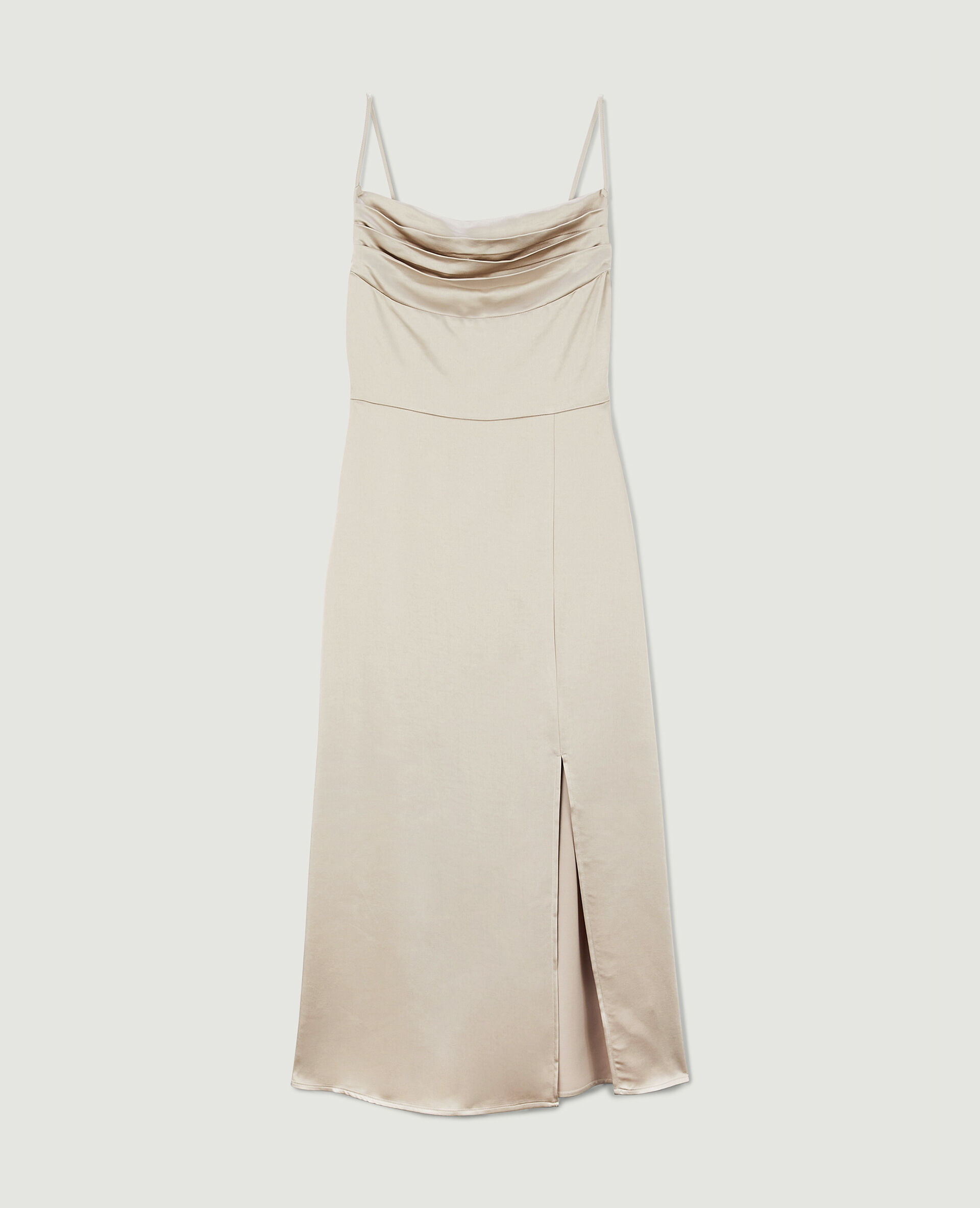 Robe longue tissu satiné encolure bénitier - Écru