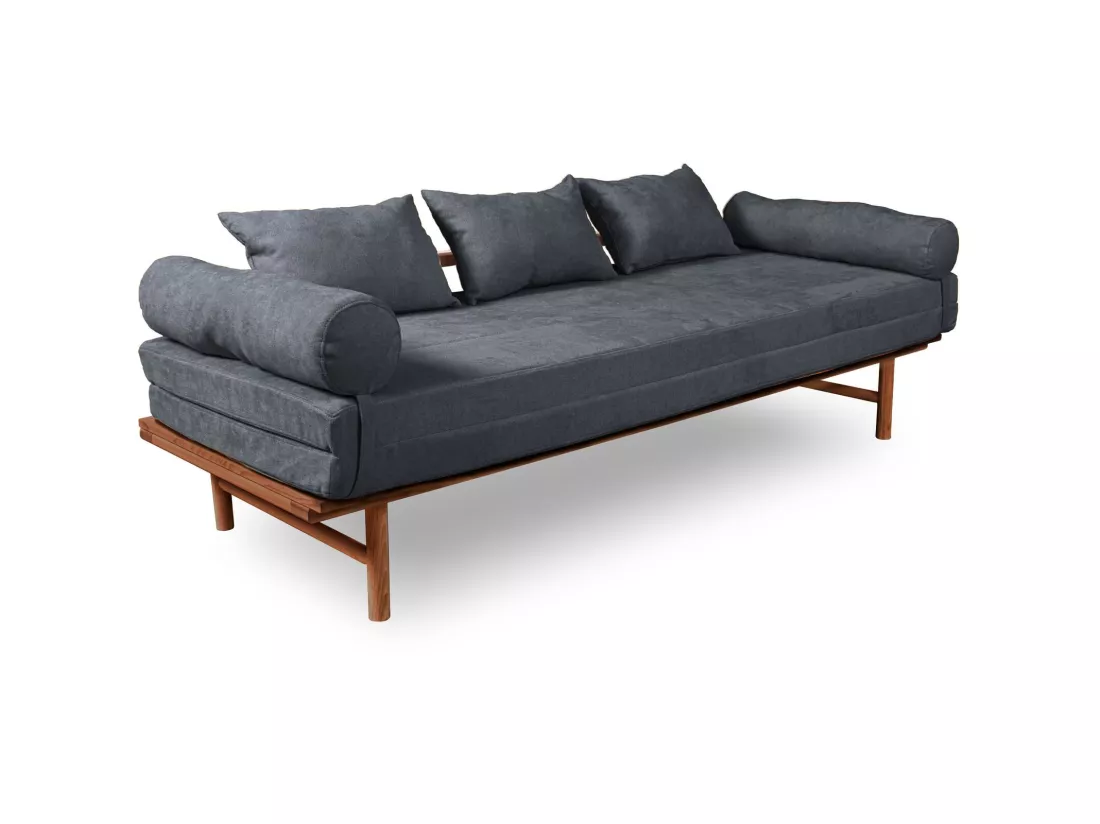 Canapé Lit Convertible Design en Tissu Beige et Bois Graphite