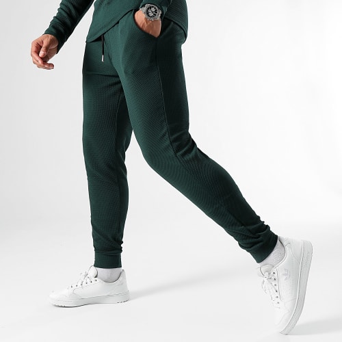 Ensemble Sweat Crewneck Et Pantalon Waffle 0660 Vert Bouteille