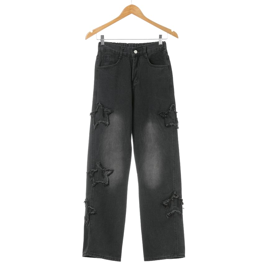 Whyessa - Rechte jeans met geborduurde sterren