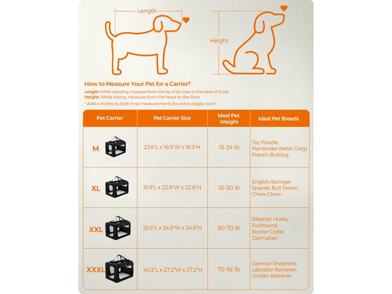 Feandrea Transportbox Haustier, 60 x 42 x 42 cm, Schwarz Transportbox für Hunde und Katzen