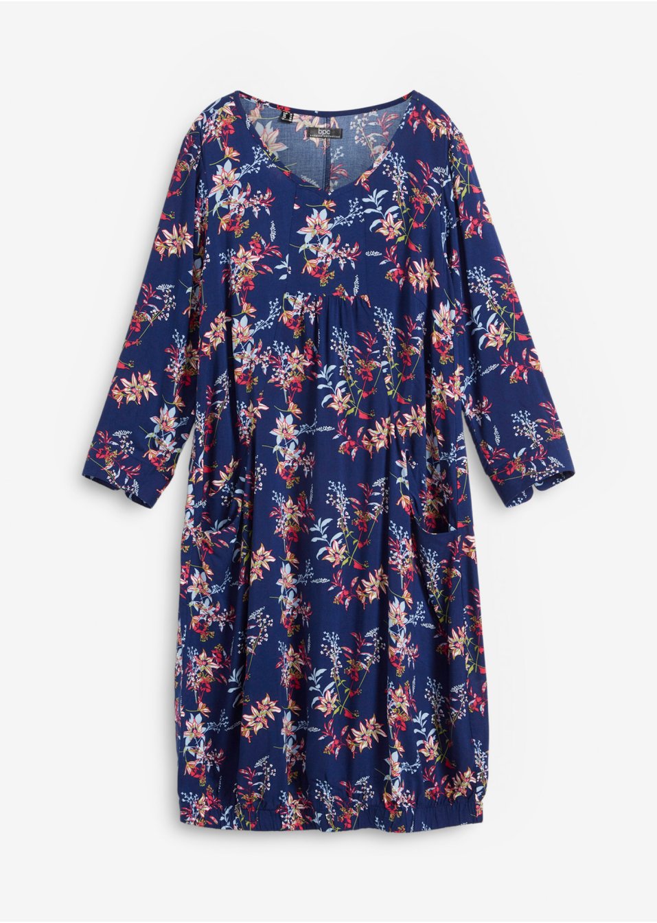 Robe en viscose avec poches en forme de O, sous-genou