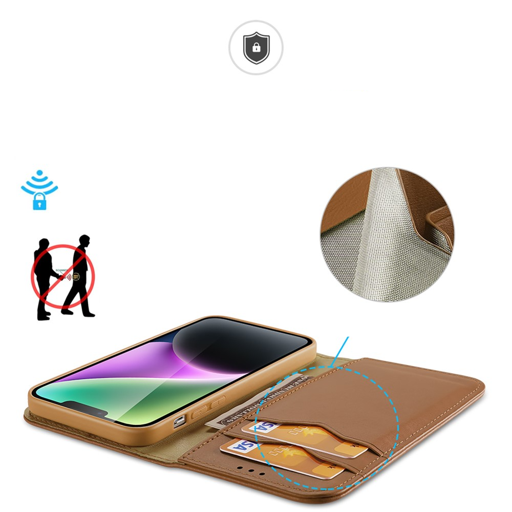 iPhone 15 Flip Wallet Cover Echtleder Tasche (RFID Schutz) - Braun