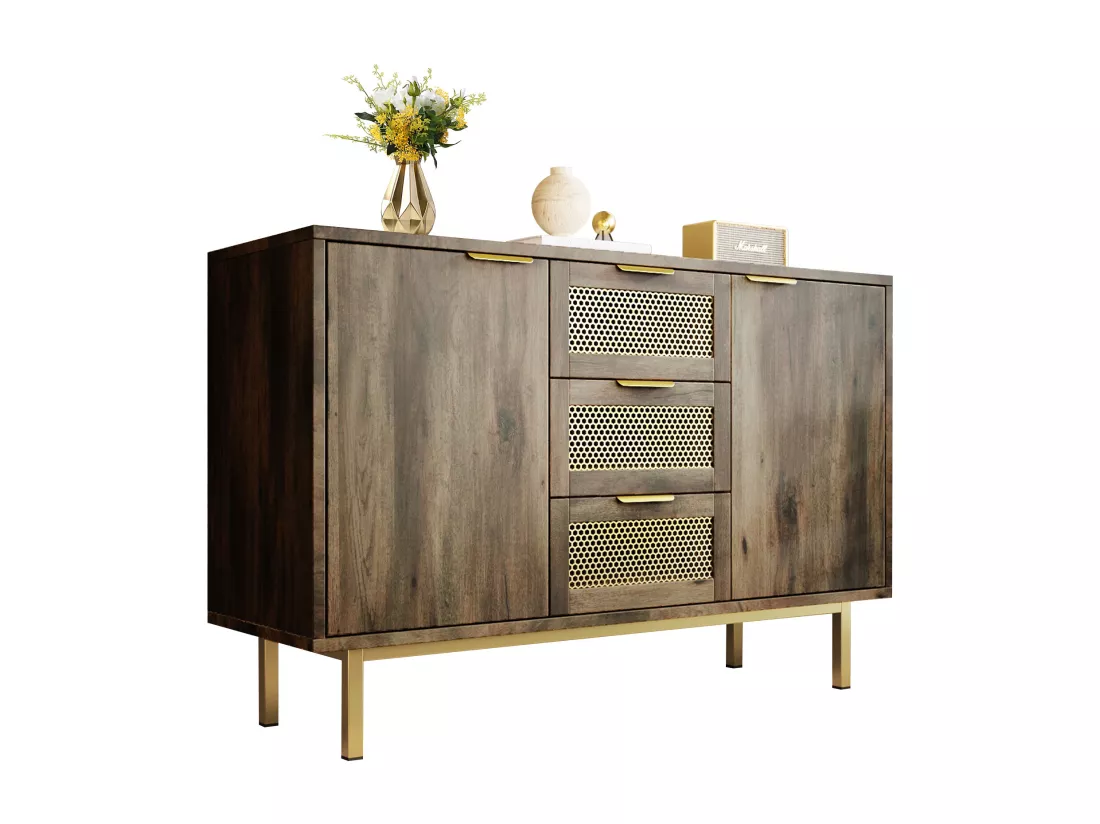 Commode avec 3 tiroirs et étagères réglables - poignées en métal - Marron