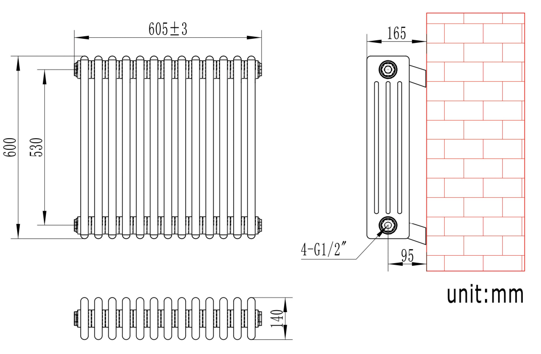 Eastbrook Rivassa 4 koloms radiator 60x60cm staal 1255W zwart mat