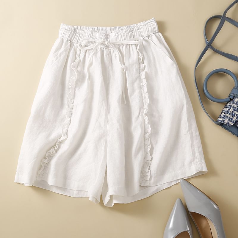YARU - Hoge taille effen geplooide shorts