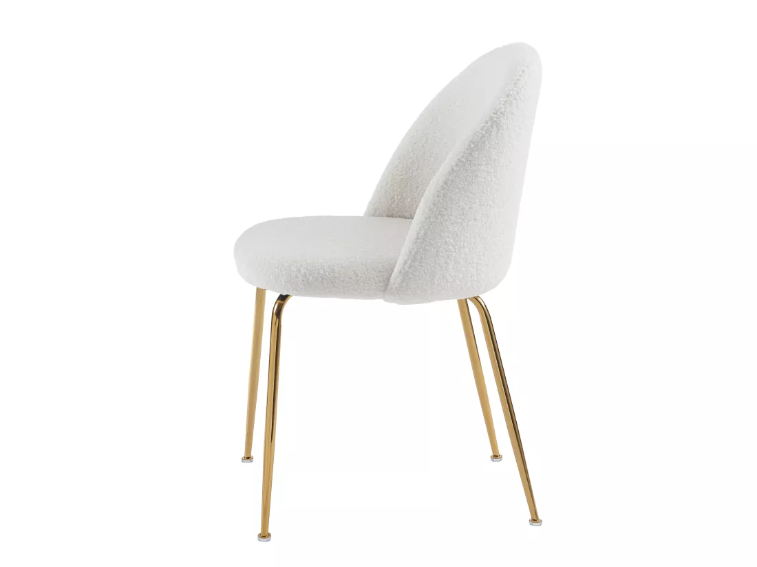 Lot de 6 chaises - Tissu bouclette et acier inoxydable doré - Blanc - MELBOURNE