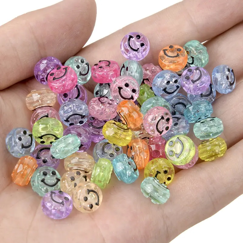 (100er Set) 10mm Acryl Smiley Perlen DIY Bastel Schmuck Zwischenperle für Armband / Kette - Neon / Bunt