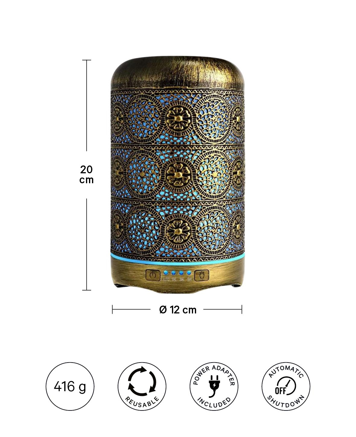 (200ml) Orientalischer Luftbefeuchter Aroma Öl Diffuser mit LED Beleuchtung - Bronze