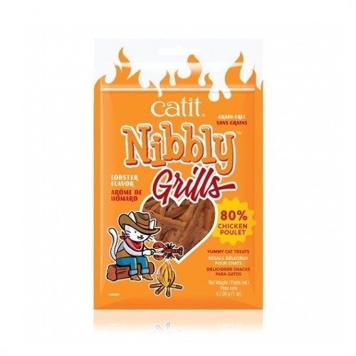 Petiscos para gatos Nibbly Grills, sabor lagosta e frango.