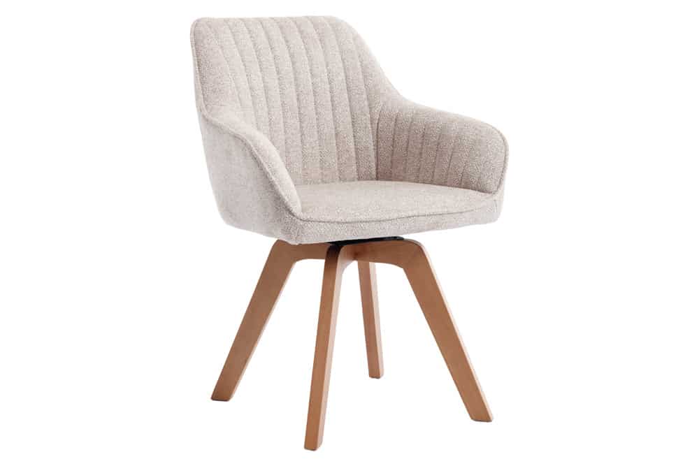 Design Stuhl LIVORNO beige Strukturstoff Massivholzbeine drehbar Auto-Return-Funktion
