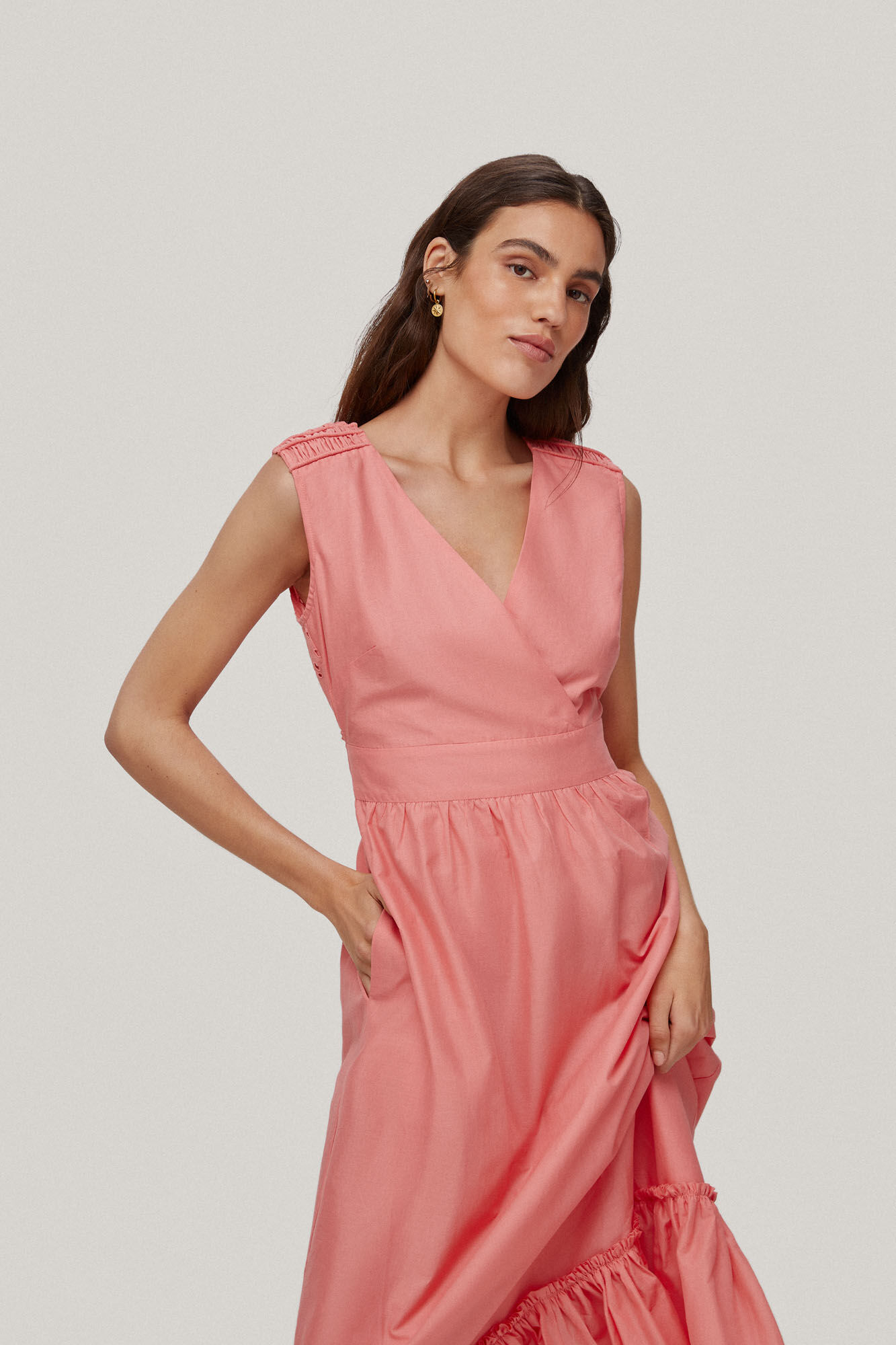 Vestido amplo com aplicações de miçangas, - Rosa