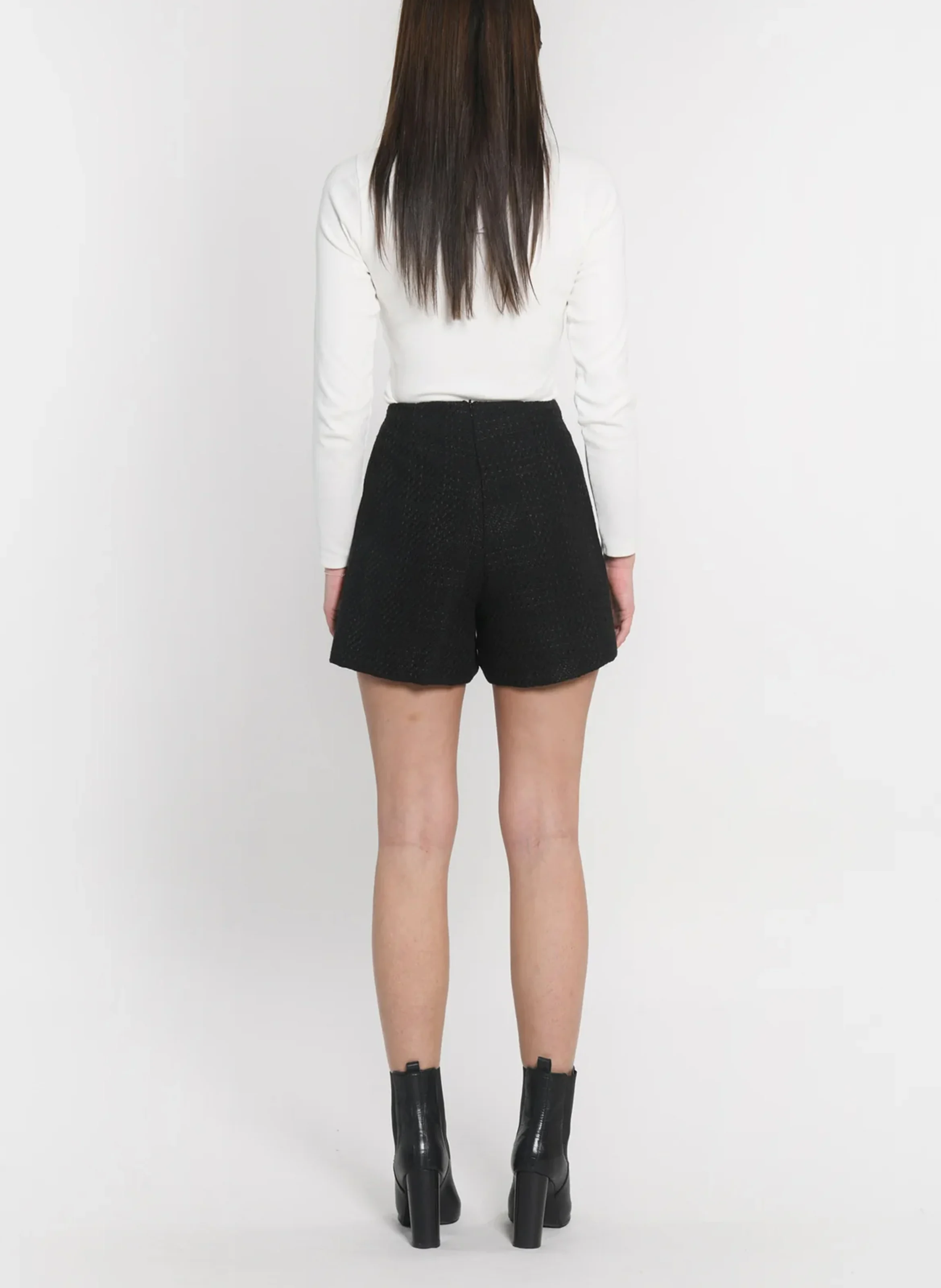 HALLY - Short texturé taille haute | Noir