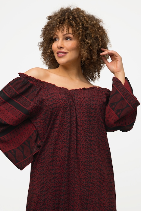 Kleid, Bordüren, A-Linie, V-Ausschnitt, 3/4-Arm