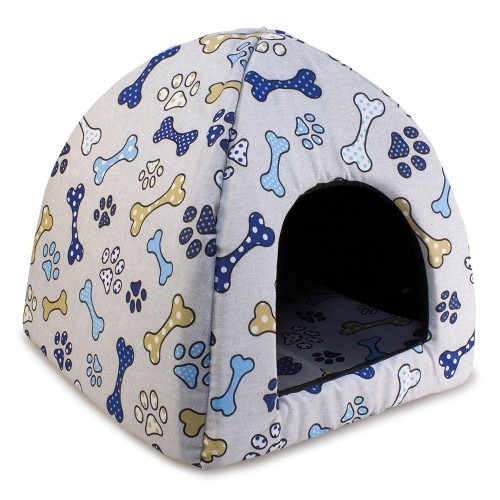 Casinha Igloo com Ossos e Pegadas para Cães e Gatos, Azul