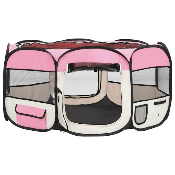 vidaXL Sammenleggbar lekegrind for hunder bæreveske rosa 145x145x61 cm