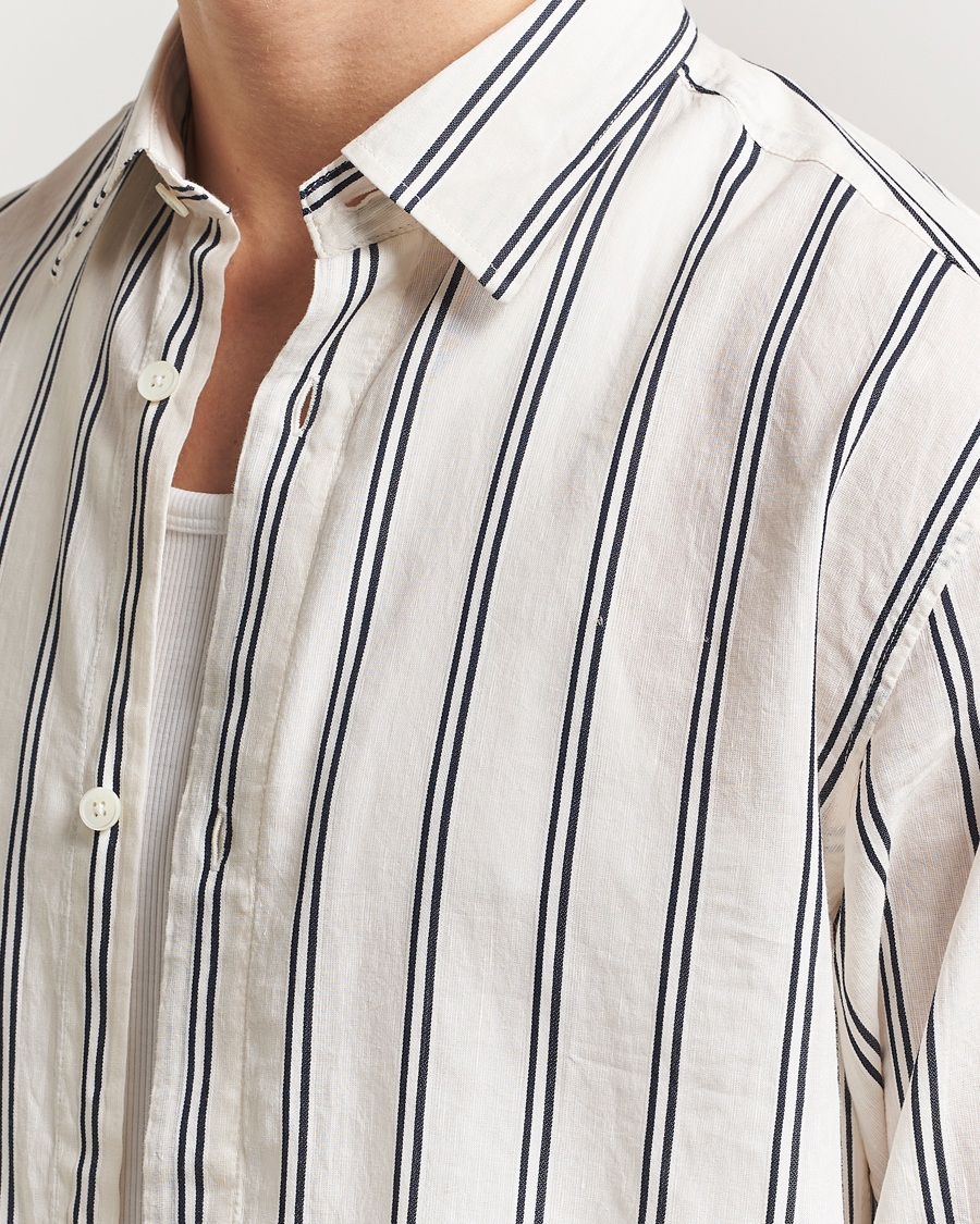 NN07 Freddy Striped Cotton/Linen Shirt White/Black