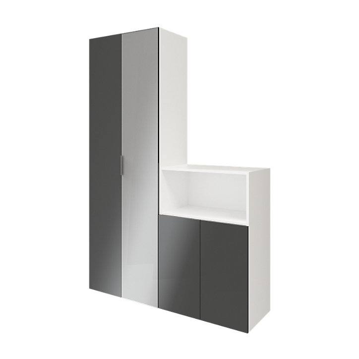 Ensemble de meubles de rangement blancs portes battantes miroir et anthracite brillant GoodHome Atomia H. 225 x L. 150 x P. 47 cm