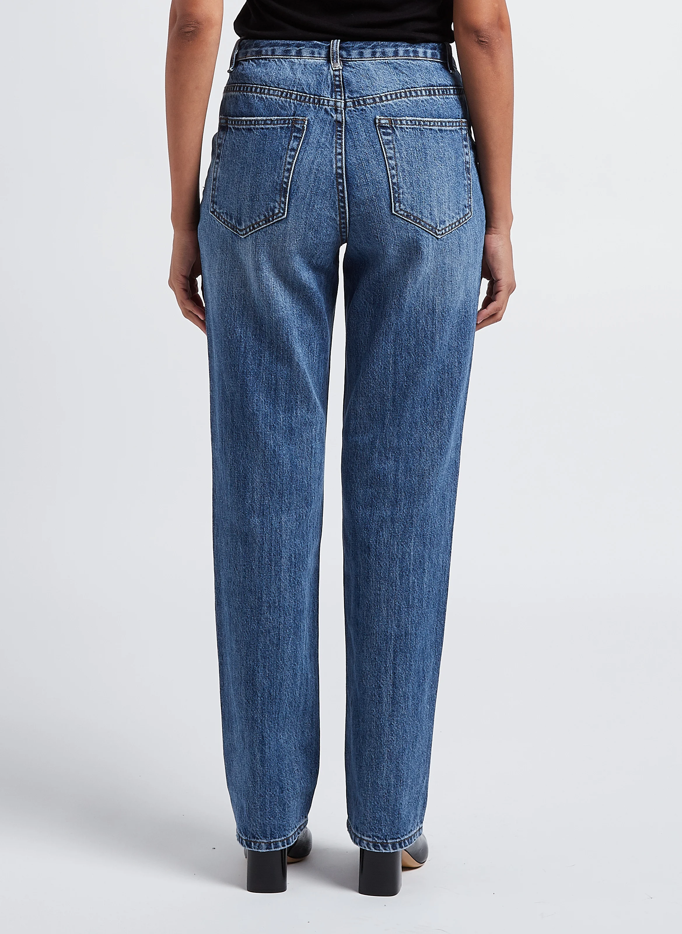 JOLINE - Jean taille haute droit en coton | Bleu