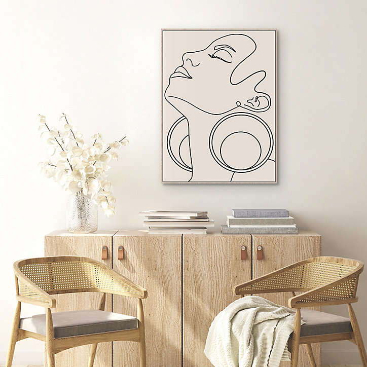 Toile visage femme noir, beige Dada Art l.64 x H.84 cm