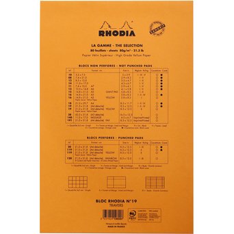 Bloc de bureau Rhodia 21 x 31,8 cm agrafé n°19 orange - ligné -80 feuilles