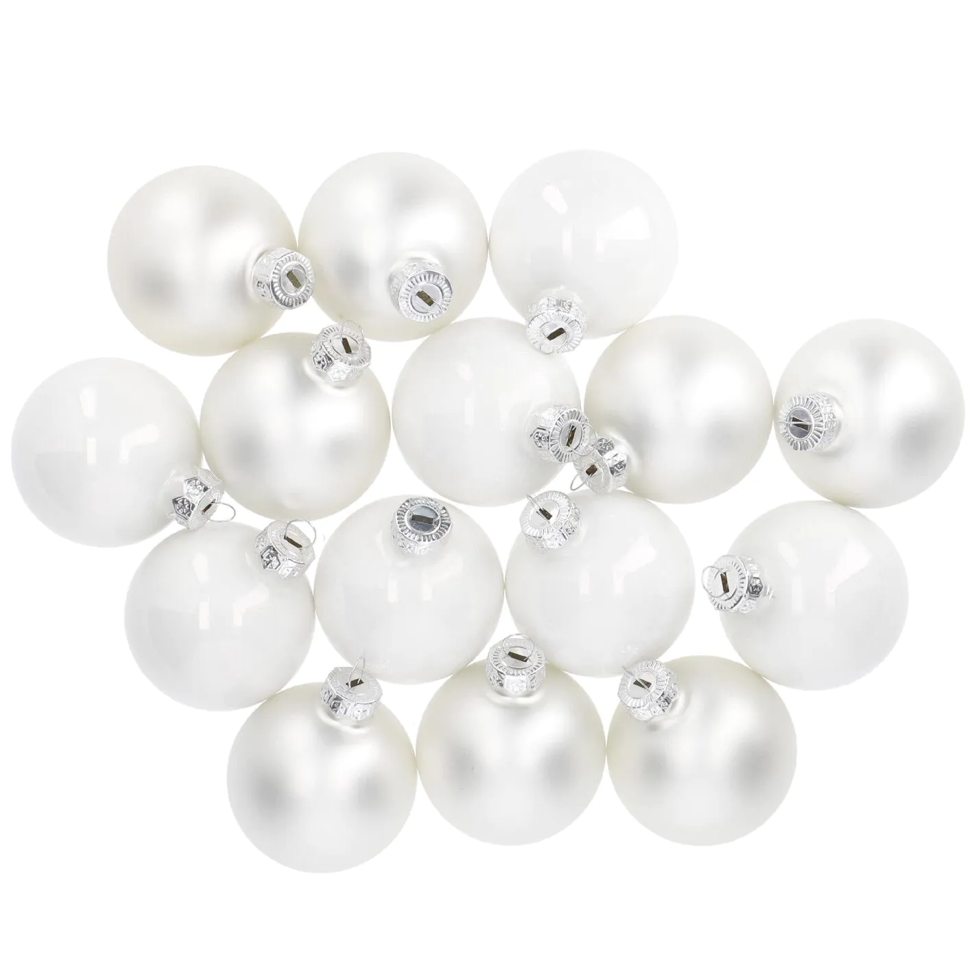 15er Weihnachtskugel Set, Glaskugeln 6 cm, weiß