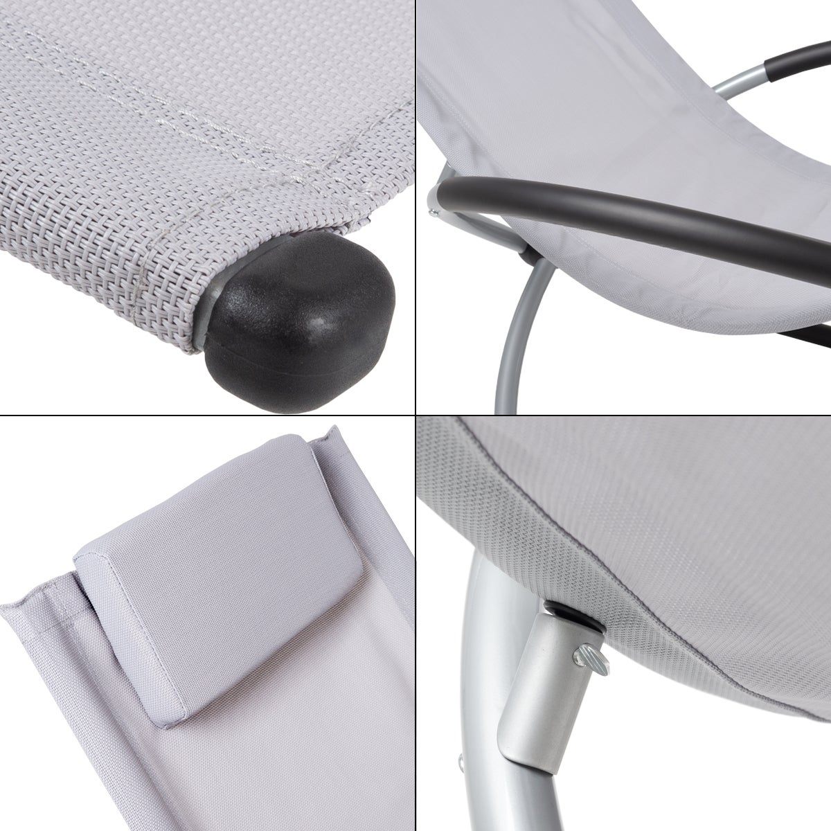 ECD Germany Opvouwbare schommelstoel, lichtgrijs met hoofdsteun, stalen frame, weerbestendig, ademend, ergonomische relaxstoel, ligstoel, tuinligstoel, ligstoel, relaxstoel, schommelstoel voor tuin/terras