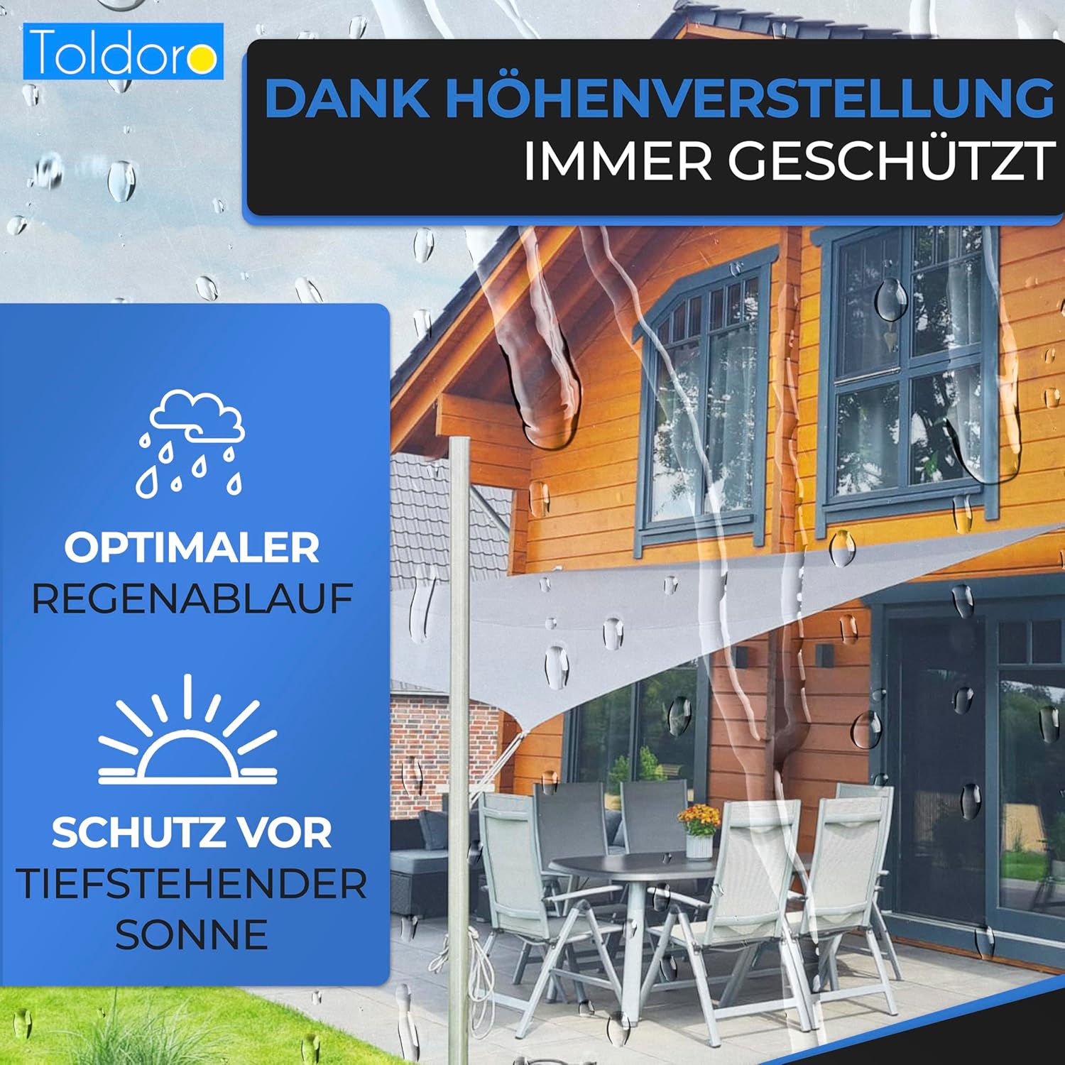 Toldoro 2,5m Sonnensegelmast höhenverstellbar mit Bodenhülse/rostfreier Sonnensegelmast aus V2A Edelstahl/Pfosten für Sonnensegel mit Gleitschiene zur Höhenverstellung