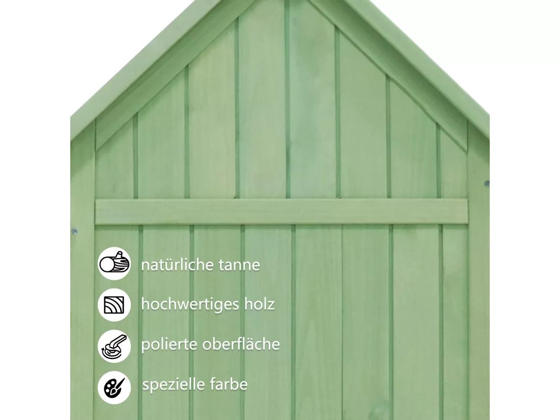 Abri de jardin en bois massif avec toit pente en PVC - 2 étagères 3 portes loquets - L118 x P54 x H173 cm - Vert