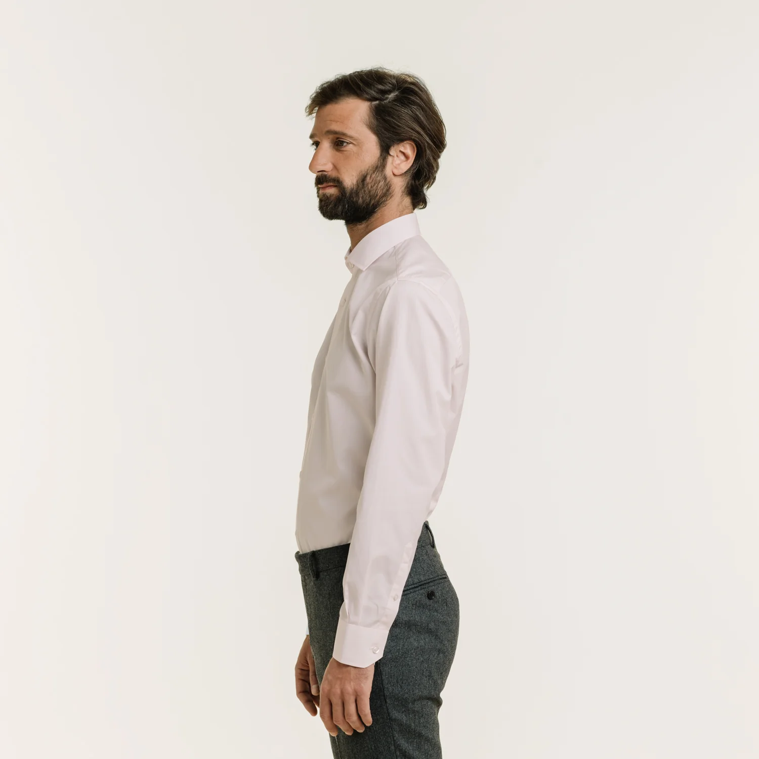 Fitted shirt in pale pink double-twisted poplin