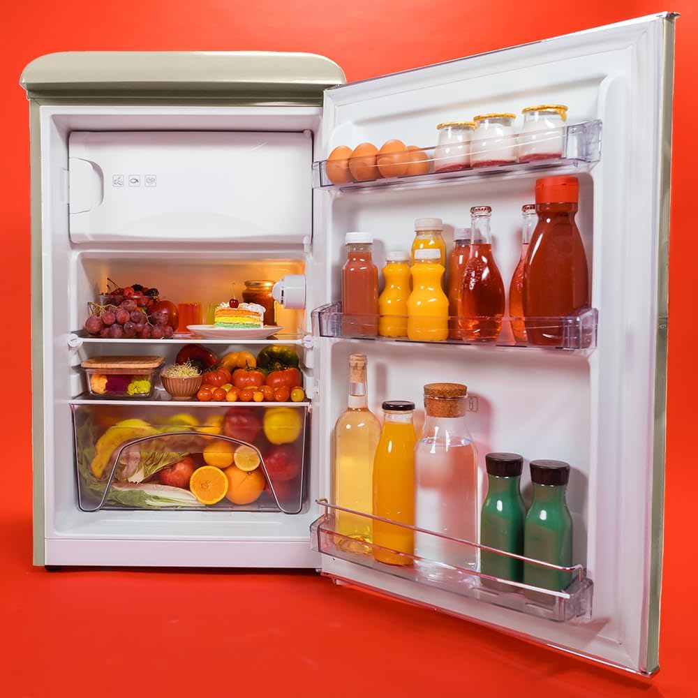 Cecotec Mini Frigo Bolero CoolMarket TT Origin 45 Rouge. Réfrigérateur de Table Rétro 45L, 55 cm de Haut, 44,7 cm de Large, Classe Énergétique E, Bac à Glaçons et Poignée Chromée, Rouge