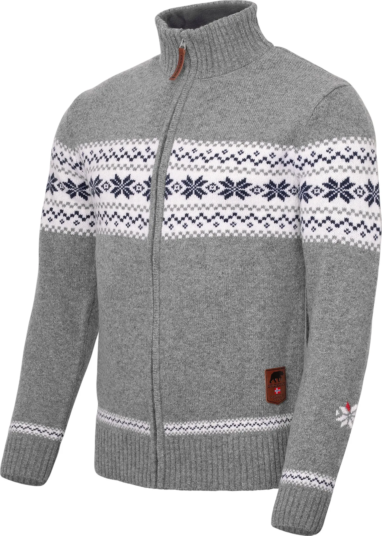 Gridarmor Men's Snøstjerne Full Zip Ullgenser Mid Grey Melange
