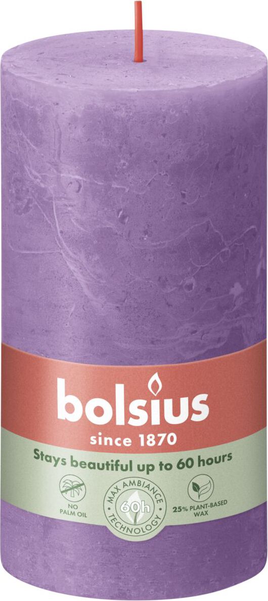 Bolsius stompkaars Rustiek Shine paars 60 uur D 6,8 H 13 cm