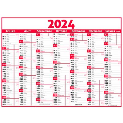 Calendrier Classique - 7 mois par face - 43 x 55 cm - rouge - Oberthur