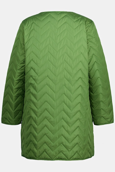 Long-Steppjacke, Zackenstepp, Rundhals, Druckknöpfe