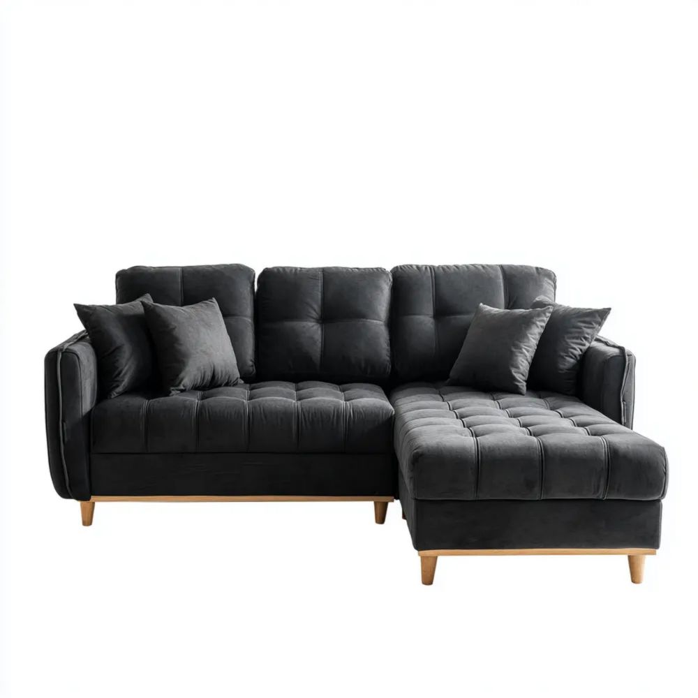 Ecksofa Samt 250x150x85 cm – Dunkelgrau – Modernes Design