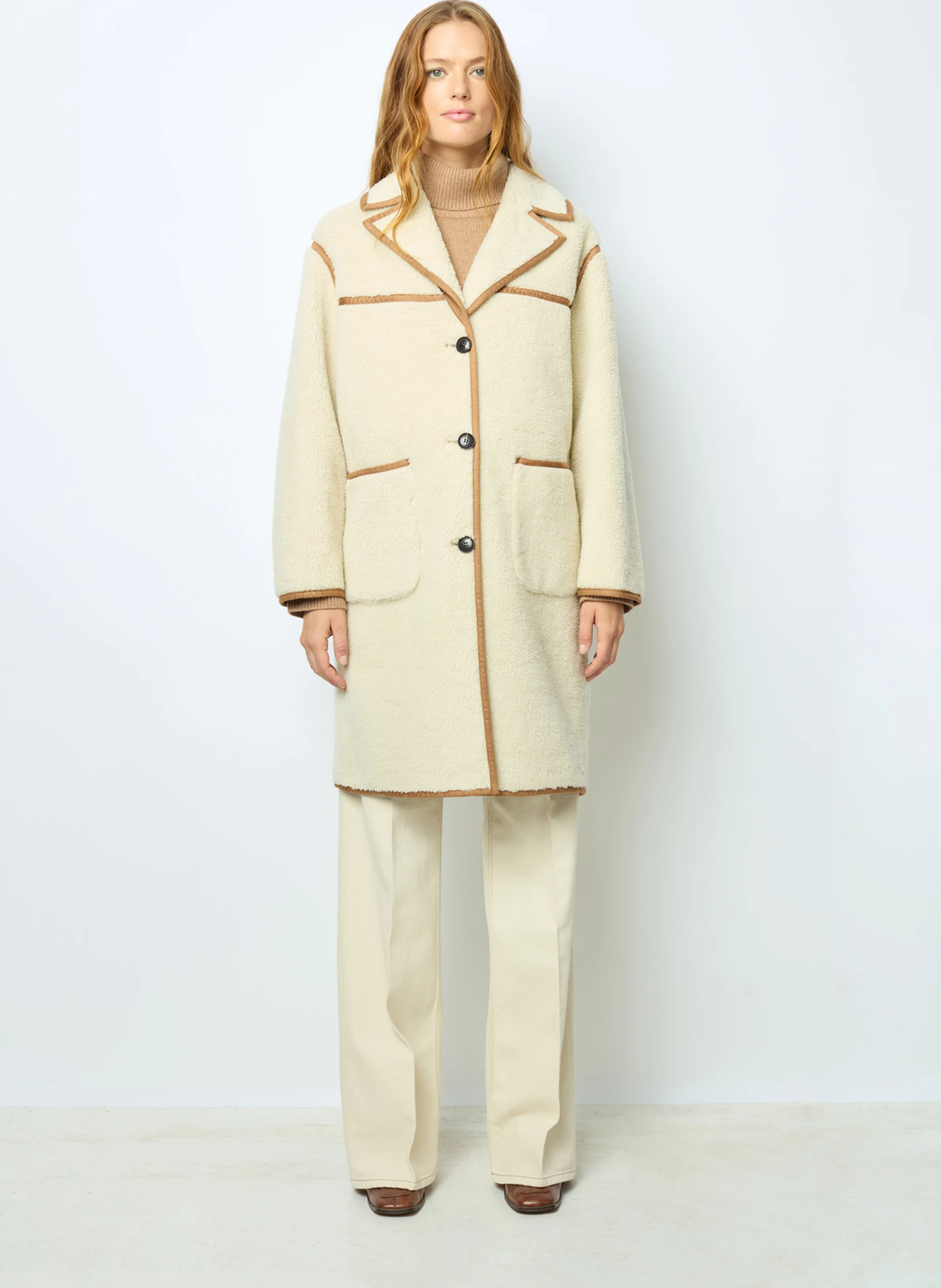 LYSANGE - Manteau droit col tailleur | Beige