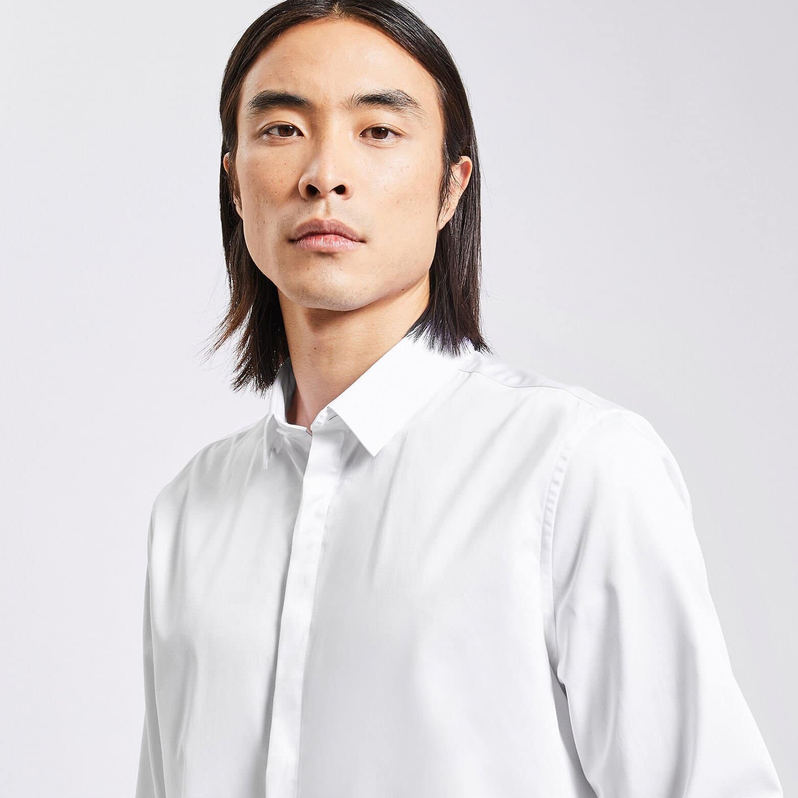 Chemise slim unie coton biologique satin Blanc