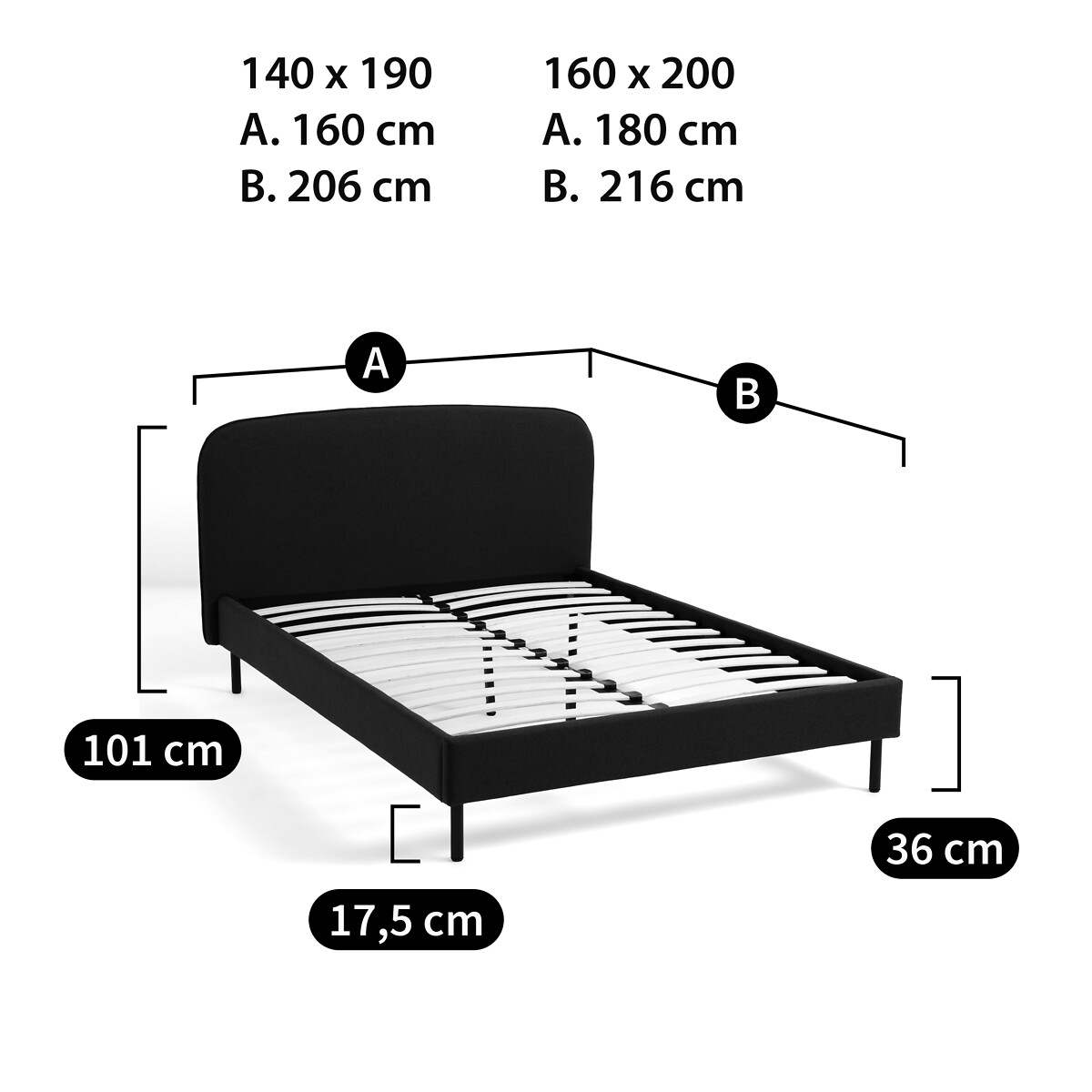 LA REDOUTE INTERIEURS<br>Cama estofada com base de ripas, Conto