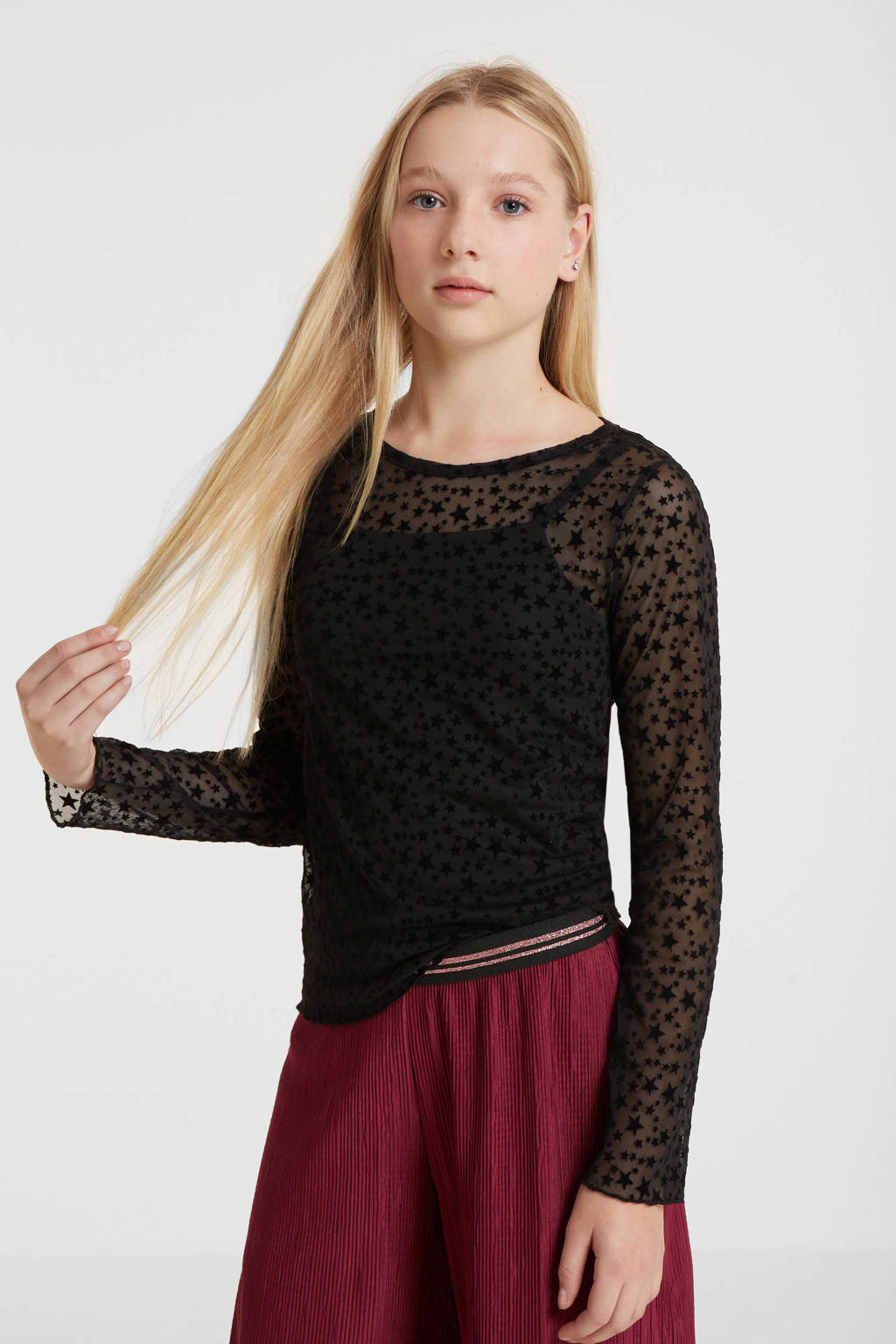 anytime mesh top met sterren zwart