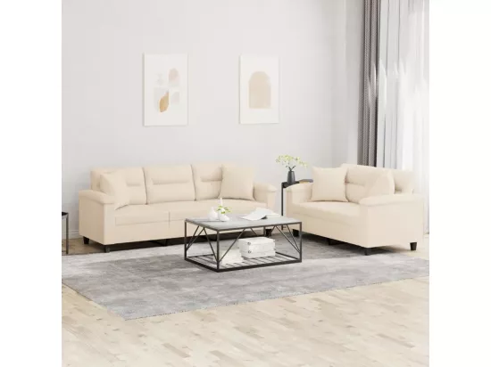 Ensemble de canapés 2 pcs avec coussins Beige Tissu microfibre