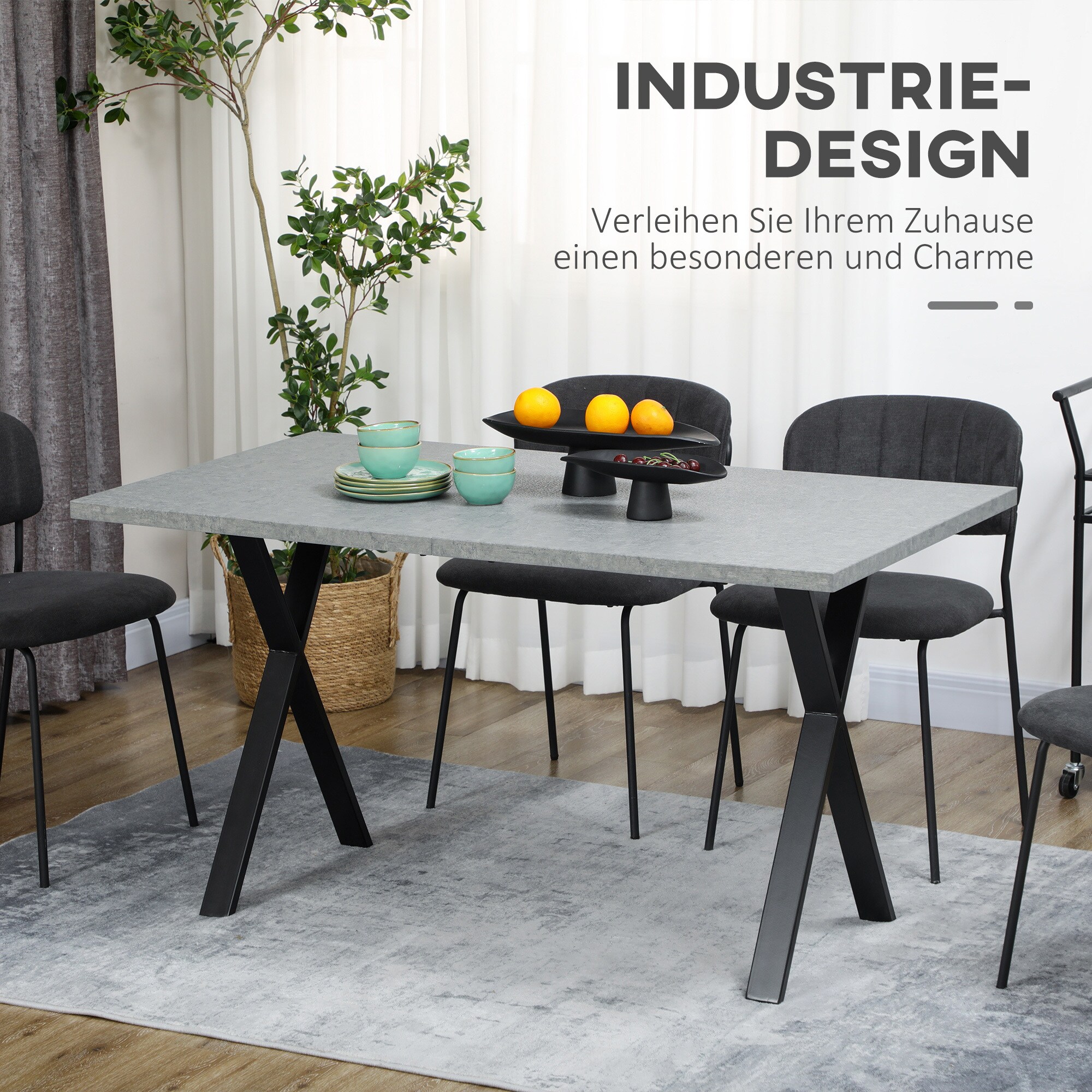 HOMCOM Esstisch mit Stahlbeine grau 140L x 80B x 76H cm