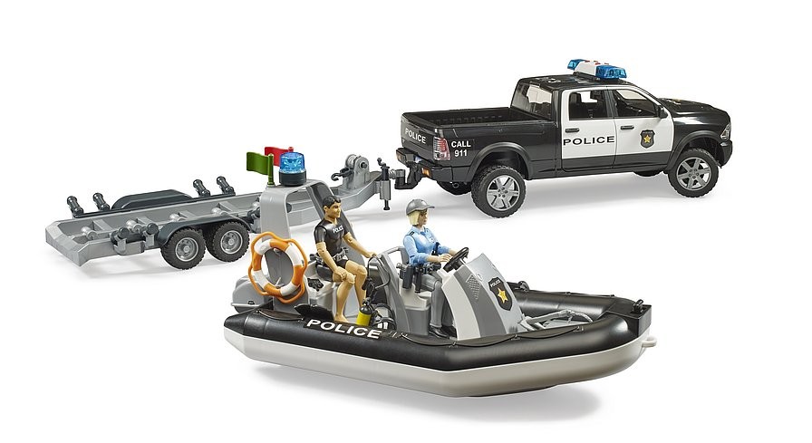 Bruder - RAM 2500 Police Pickup with L+S Module, trailer and boat (02507)