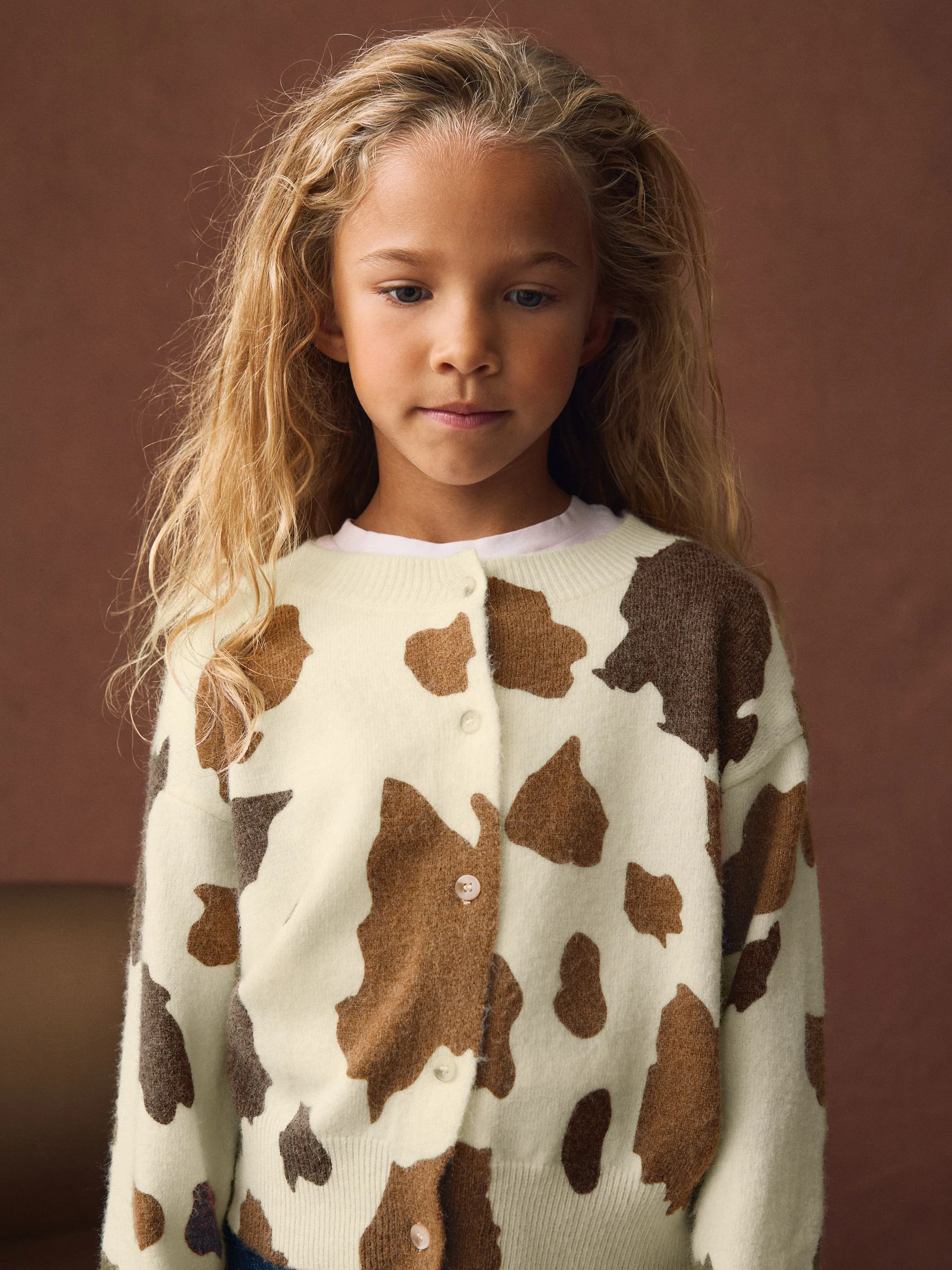 Bruin - Vest met koeienprint (3-16jr)