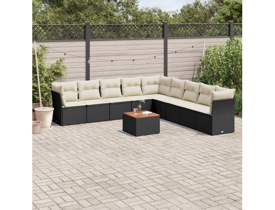 VIDAXL - Salon extérieur Salon de jardin 10 pcs avec coussins noir résine tressée