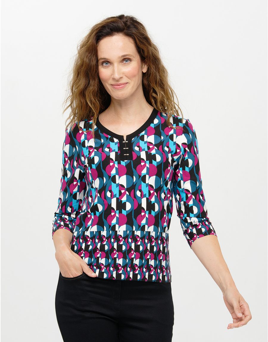 T-shirt bleu rose motifs