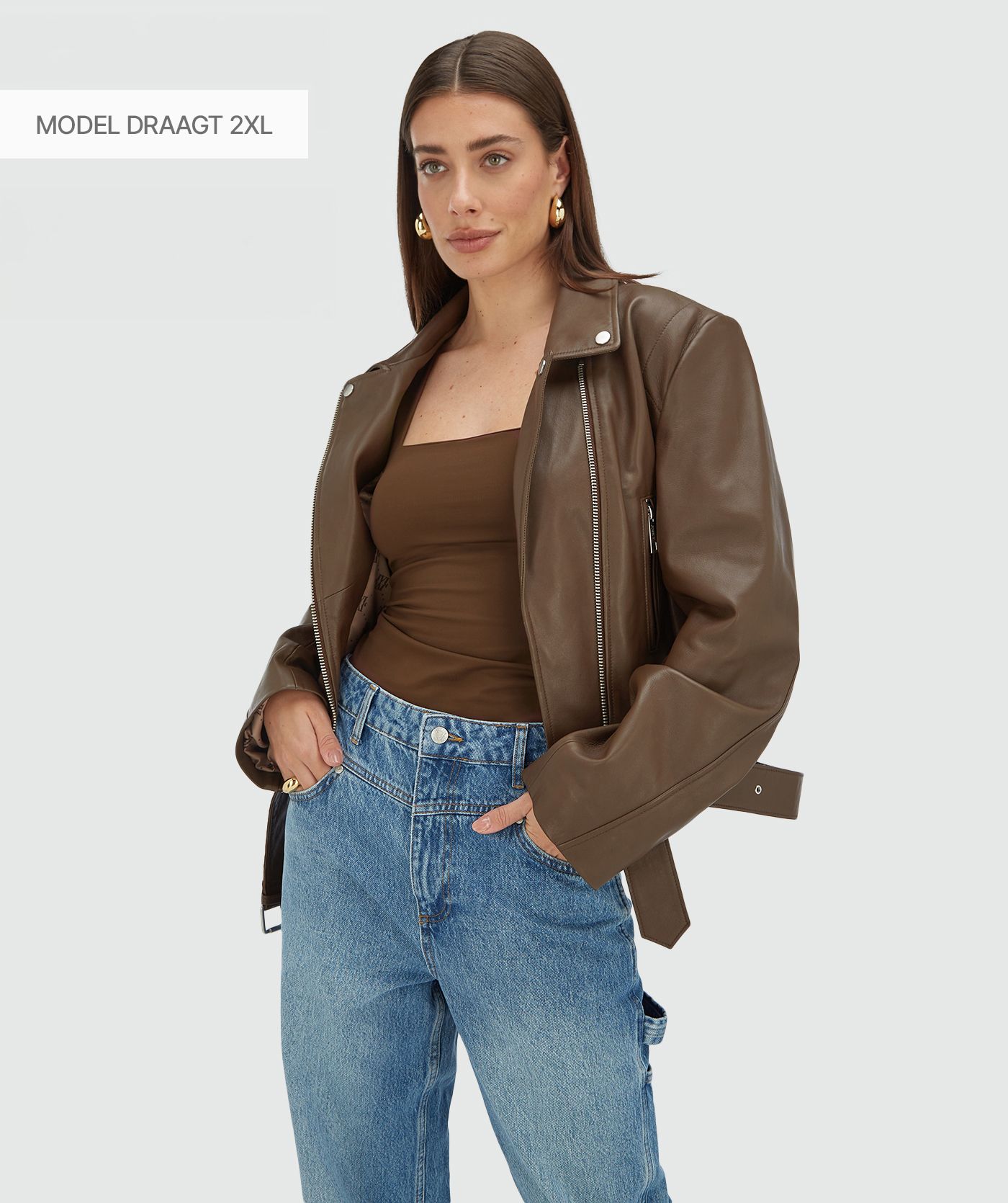 LUA regular fit jacket van leer - dark brown
