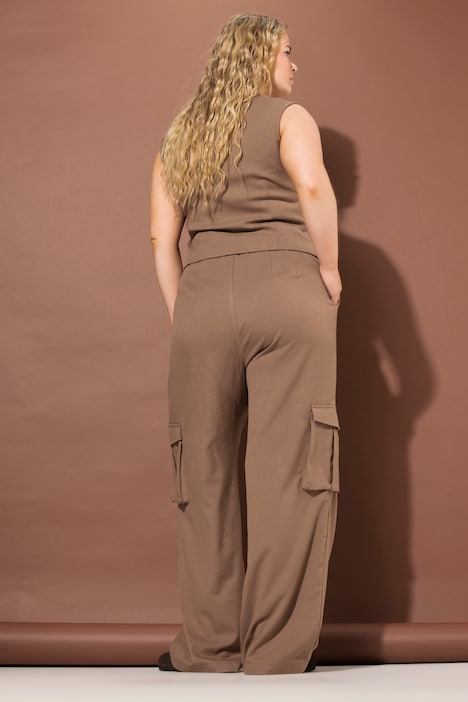 Cargohose, High Waist, Wide Legs, teilelastischer Bund, Cargotaschen
