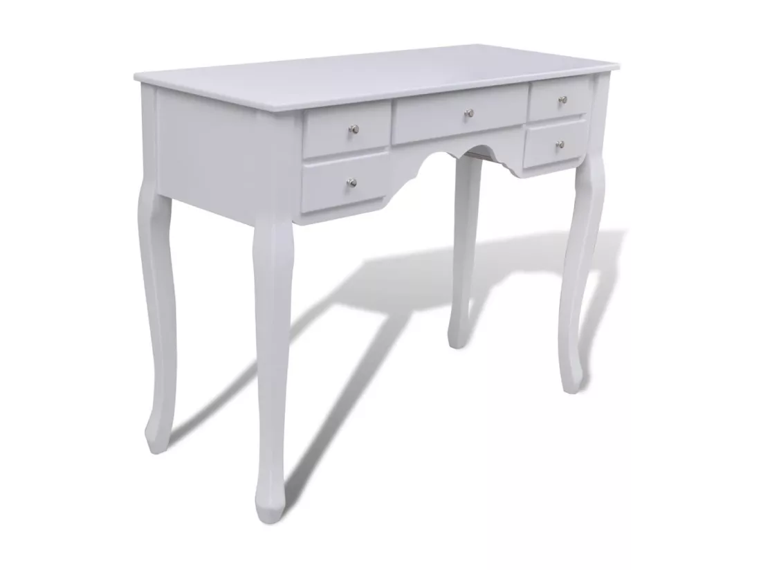 Coiffeuse avec miroir et tabouret 7 tiroirs Blanc